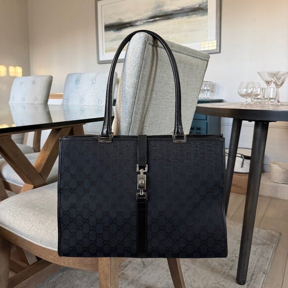 Gucci Handbags - GUCCI Vintage Jackie GG Canvas Tote Bag Black